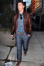 Christiano Ronaldo Wearing Matching Gucci Belt And Shoes Leather Jacket Style Mens Street Style Fashion