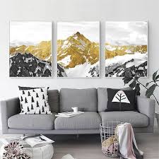 Golden Mountain Wilderness Wall Art Semi Abstract Mystical Landscape Nordicwallart Com