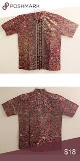 Men Indonesian Batik Short Sleeve Shirt Size M Batik Shorts Indonesian Batik Shirts
