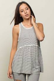 Black And White Striped Tunic Tops Pol Clothing Babydoll Tank Top For Women In Black White Stripes Fashion Tops Ladies Tops Fashion Lace Trim Top