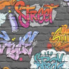 Free graffiti desktop wallpaper for your computer background. Muriva Graffiti Pattern Childrens Wallpaper Painted Brick Faux Effect Metallic L17901 Black I Want Wallpaper