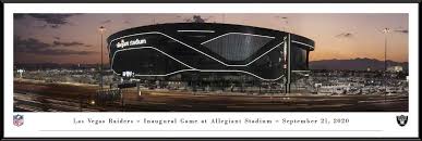 Have the raiders playing their inaugural season in las vegas this fall, under the bright lights of the $1.8 billion allegiant stadium. Amazon Com Blakeway Worldwide Panoramas Inc Allegiant Stadium Home Of The Las Vegas Raiders 44x18 Inch Double Mat Deluxe Framed Picture Sports Outdoors