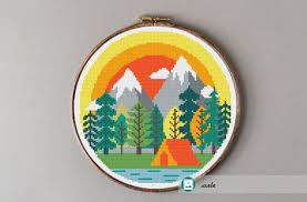 Free cross stitch patterns by ems design. Camping At The Mountains Cross Stitch Pattern Modern Cross Etsy