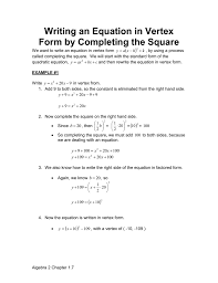 Algebra quadratic equations and functions vertex form of a quadratic equation. Writing An Equation In Vertex Form