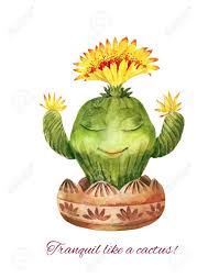 Meditation is a way to get quiet, calm, and focused. Calm As A Cactus Conceptual Illustration On The Theme Of Yoga Meditation Visualization Funny Painted Blooming Succulent Stock Photo Picture And Royalty Free Image Image 109925871