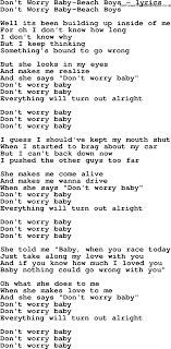 Love Song Lyrics For Don T Worry Baby Beach Boys