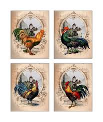 Set Of 4 Rooster Wall Art Prints Kitchen Decor French Etsy Rooster Wall Art Rooster Art Country Rooster Decor