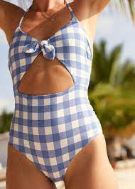 Gingham Cutout Halter Swimsuit Swimwear Swimsuits Halter Swimsuits