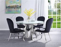 Crocus metal table for living room. Hiero 5 Piece Round Table Dining Room Set In Frosted White Glass Stainless Steel Finish By Acme 72490