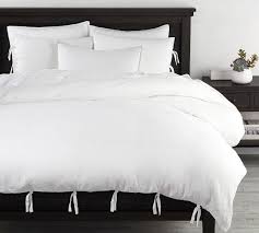 French linen duvet cover and two pillowcases with french lace linen bedding. Belgian Flax Linen Duvet Cover With Ties Pottery Barn