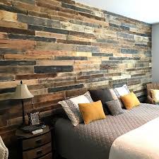 Contemporary bedroom with recycled pallet bed and empty wall. Pallet Wood Partition Wall Novocom Top