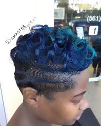 Hues Of Blue Finger Waves And Curls Short Hair Shaved Sides Finger Waves Short Hair How To Curl Short Hair