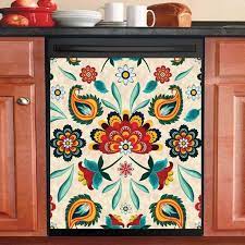 Kitchen Dishwasher Magnet Decor Cover Beautiful European Folklore Bohemian Paisley Design Dishwasher Magnet Dishwasher Cover Colorful Boho Kitchen