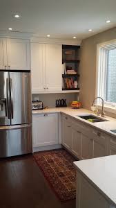 Shaker Mdf White Lacquer Cabinets Cherry Espresso Floating Shelves Silestone Quartz Countertops Kitchen Remodel Kitchen Cabinets Kitchen