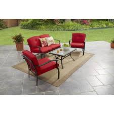 Mainstays Belden Park 4 Piece Outdoor Sofa Set For Patio Red Seats 4 Patio Furniture Conversation Sets Outdoor Sofa Sets Conversation Set Patio