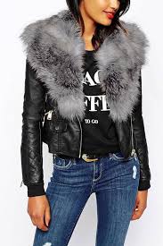 Cropped Leather Biker Jacket With Fur Collar Fur Collar Jacket Fur Leather Jacket Leather Jackets Women