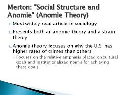 Anomie, in contemporary english language is a sociological term that signifies in individuals, an erosion, diminution or when applied to a government or society, anomie implies a social unrest. Anomiestrain Theories Of Crime Anomie And Strain Theories