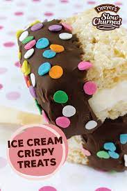 This Cool Dessert Is Creamy Crunchy And Oh So Yummy See How Easy These Ice Cream Crispy Treats Are To Make A Crispy Treats Fun Desserts Crispy Treats Recipe