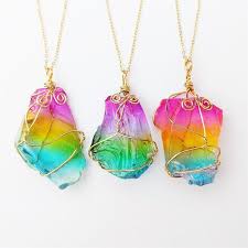 Rainbow Quartz Crystal Necklace Rainbow Aura Quartz Wire Etsy In 2021 Quartz Crystal Necklace Rainbow Aura Quartz Crystal Necklace
