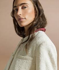 Giacca corta con spalline in tweed di cotone