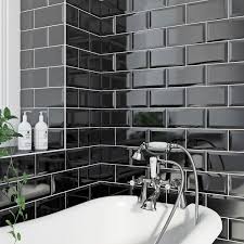British Ceramic Tile Metro Bevel Black Gloss Tile 100mm X 200mm Brick Tiles Bathroom Brick Bathroom Modern Bathroom Design