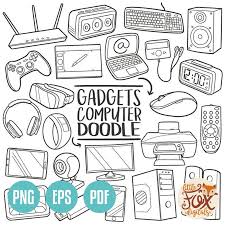 Gadgets Doodle Vector Icons Computer Technology Tools Etsy Line Art Design Doodle Icon Doodles