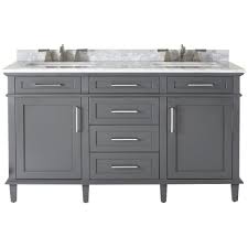 The cabinet has a traditional appearance with four drawers, two false drawers, and two. Sonoma 60 In Double Vanity In Dark Charcoal With Natural Marble Home Depot Bathroom Vanity Double Vanity Bathroom Home Depot Bathroom