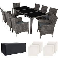 Tectake 403084 Salon De Jardin 8 Personnes En Resine Tressee Cadre En Aluminium 8 Chaises Et 1 Table Avec Plateau En Verre 2 Sets De Agrement De Jardin Ensemble Salon De Jardin Et Mobilier De Salon