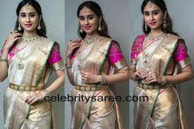 Uppada Cream With Pink And Green Zari Border Handwoven Full Tissue Saree In 2021 Pink Saree Blouse Off White Saree Saree