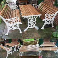 Cast Iron Garden Patio 7 Seater Set Benches Chair Table With Oak Slats Ebay Cast Iron Garden Furniture Cast Iron Bench Wrought Iron Bench