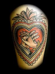 Heart Old School Two Hands Tattoos Traditional Tattoo Hand Tattoos