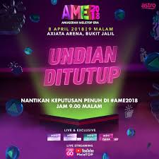 Anugerah meletop era akan bersiaran secara langsung dari stadium putra bukit jalil pada 22 februari 2015 secara eksklusif di astro ria (saluran 104) dan siaran serenta di astro hitz (saluran. Meletop Ø¹Ù„Ù‰ ØªÙˆÙŠØªØ± Dengan Rasminya Undian Ditutup Terima Kasih Atas Undian Korang Sama Sama Kita Tunggu Keputusannya Malam Ini Meletop Ame2018 Https T Co Lleu7jeoze ØªÙˆÙŠØªØ±