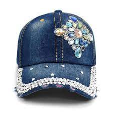 Bling Gem Baseball Hat In 100 Cotton Denim Diamond And Denim Hats Denim Cap