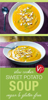 Slow Cooker Sweet Potato Soup This Tasty Vegan And Gluten Free Recipe Features A Slow Cooker Sweet Potatoes Sweet Potato Soup Recipes Sweet Potato Soup Vegan