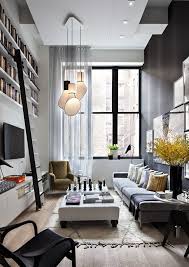 Double Height Living Room With Built In Bookshelves High Up On Wall That Are Accessed By A Ladder I Ve Narrow Living Room Livingroom Layout Small Living Rooms