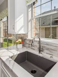 White and gray marble countertop. Modern White Gray Subway Marble Backsplash Tile