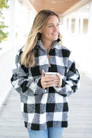 Black And White Checkered Fluffy Jacket Buffalo Plaid Sherpa Pullover Plaid Pullover Sherpa Pullover Winter Pullover Outfits