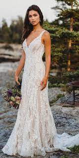 Rustic Wedding Dresses Sheath With Straps V Neckline Floral Lace Allurebridals Outdoor Wedding Dress Country Style Wedding Dresses Rustic Wedding Dresses