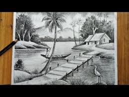 Easy drawing ideas for cool things to draw when you are bored. How To Draw Easy Pencil Sketch Scenery Landscape Pahar And River Side Scenery Drawing Youtube Drawing Scenery Nature Art Drawings Scenery Paintings