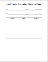 Free Blank Printable Pros And Cons Worksheet Graphic Organizer Graphic Organizers Worksheets 7th Grade Social Studies
