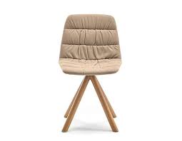 Available with different fabric or leather covers. Maarten Chair Swivel Wooden Base Viccarbe