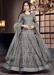 Ethnic emporium women's bollywood floral thread embroidery anarkali dress gown salwar kameez. Buy Dark Grey Designer Anarkali Suits Online From Manndola
