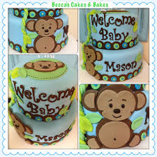 Pin By Becca Lollar On Becca S Cakes And Bakes Baby Shower Cakes Monkey Baby Shower Baby Shower Cakes For Boys