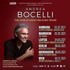 Koop nu je tickets op ticketmaster.nl. Andrea Bocelli On Twitter Andrea Bocelli Will Return To Germany And Austria In 2021 With Some Exciting New Dates January 03 Hamburg May 02 Mannheim May 04