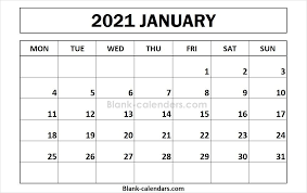 Printable January 2021 Calendar Monday Start Printable Calendar Template 2021 Calendar Calendar Template