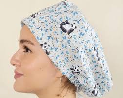 Panda Scrub Cap Nurse Animals Cute Scrub Hat Euro Satin Lined Scrub Caps  for Women Custom Name Surgeon Pediatrician Vet Cap Scrub Hats RN