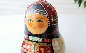 5-1/2" Novgorod Costume Round Shape Tilting Doll Hand Made Wooden Roly-poly  Chime Figure Bell Sound Toy Room Decor Birthday Holiday Gift