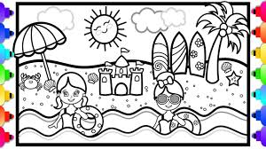 Fun beach coloring pages help kids develop many important skills. How To Draw A Beach Scene For Kids Beach Coloring Page For Kids Youtube