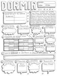 Dormir Spanish Verb Doodle Conjugation Translation No Prep Printable Spanish Verbs Verb Ser Spanish Verb Ser