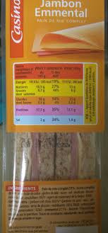 Sandwich Jambon Emmental Pain De Mie Complet Casino 145 G